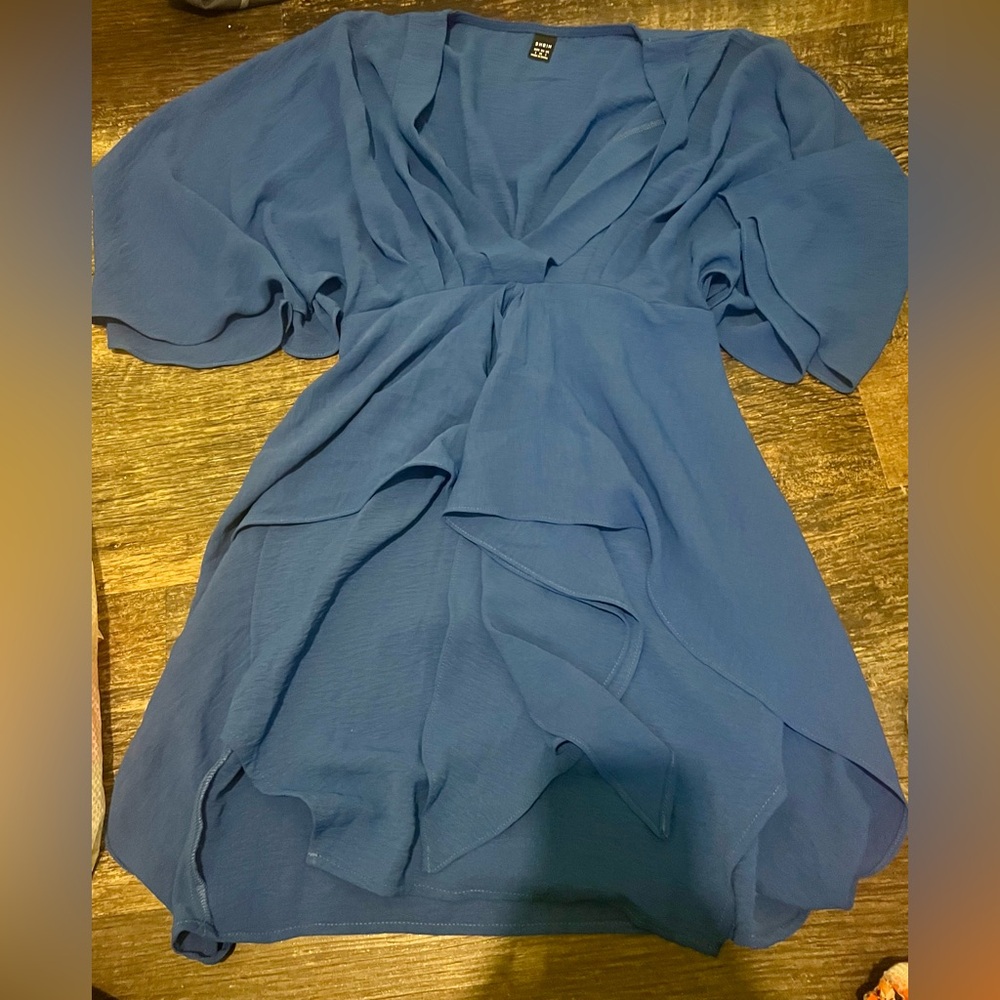 SHEIN Blue V-Neck Ruffle Mini Dress